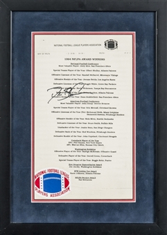 1994 Deion Sanders Signed and Framed NFLPA Award Winners List (JSA)